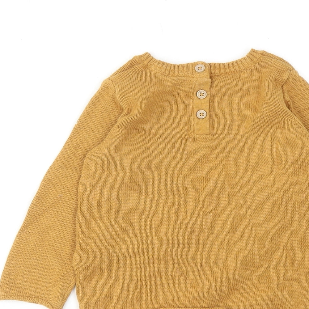 Marks and Spencer Boys Yellow Cotton Pullover Jumper Size 12-18 Months Button - Cute Fox