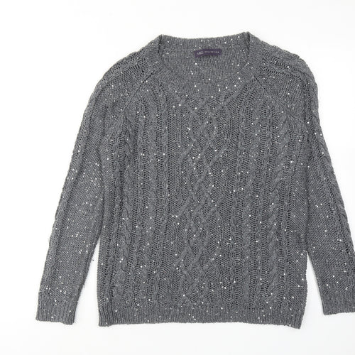 Marks and Spencer Womens Grey Round Neck Acrylic Pullover Jumper Size 14