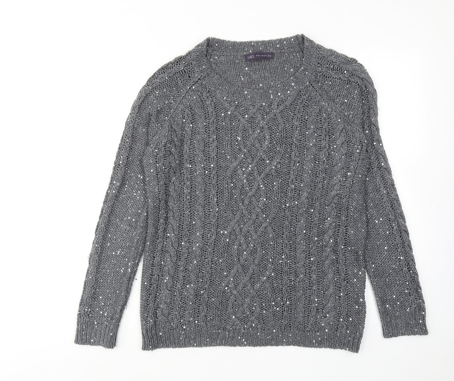Marks and Spencer Womens Grey Round Neck Acrylic Pullover Jumper Size 14