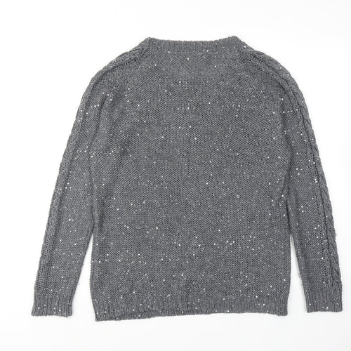 Marks and Spencer Womens Grey Round Neck Acrylic Pullover Jumper Size 14