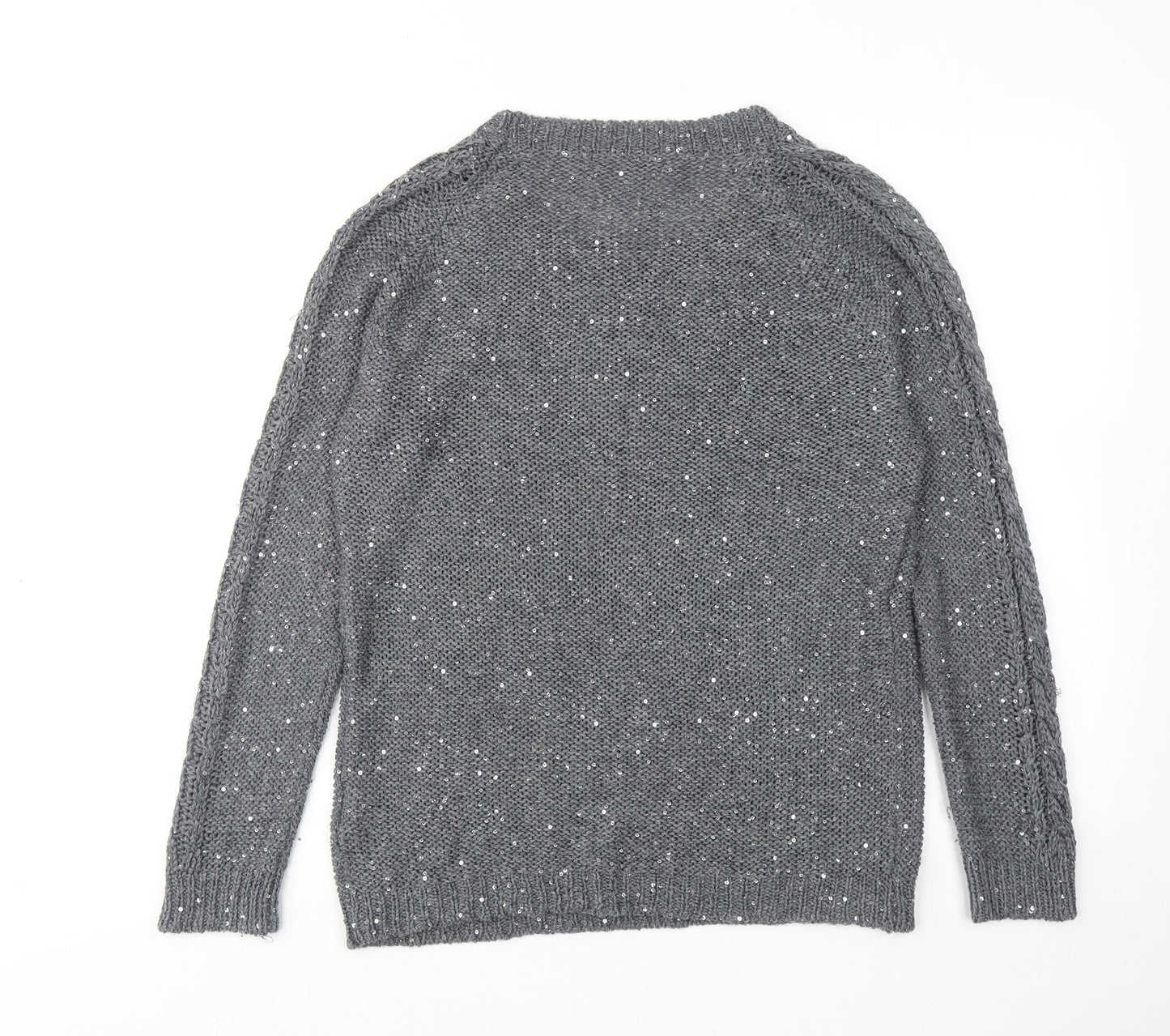 Marks and Spencer Womens Grey Round Neck Acrylic Pullover Jumper Size 14