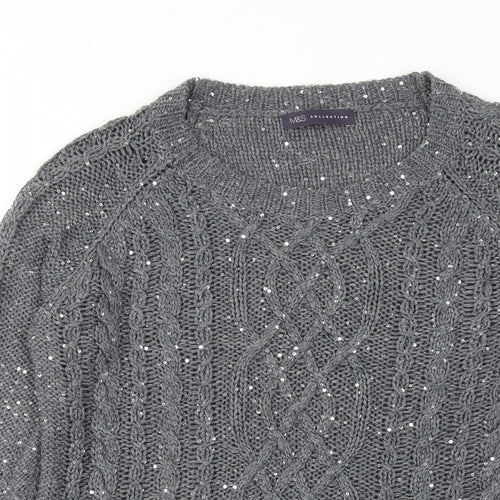 Marks and Spencer Womens Grey Round Neck Acrylic Pullover Jumper Size 14