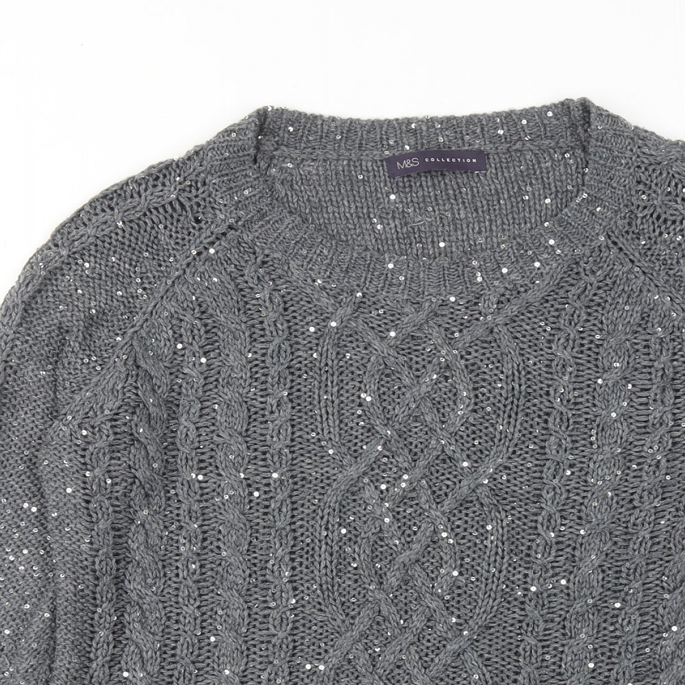 Marks and Spencer Womens Grey Round Neck Acrylic Pullover Jumper Size 14