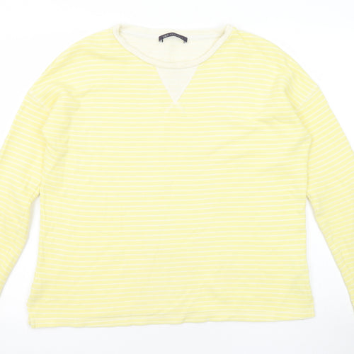 Marks and Spencer Womens Yellow Striped Cotton Basic T-Shirt Size 8 Round Neck
