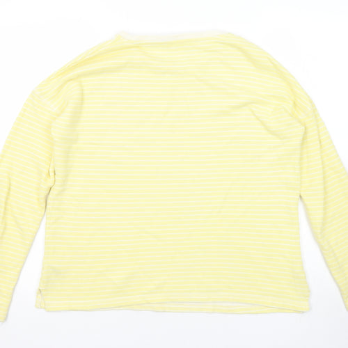 Marks and Spencer Womens Yellow Striped Cotton Basic T-Shirt Size 8 Round Neck