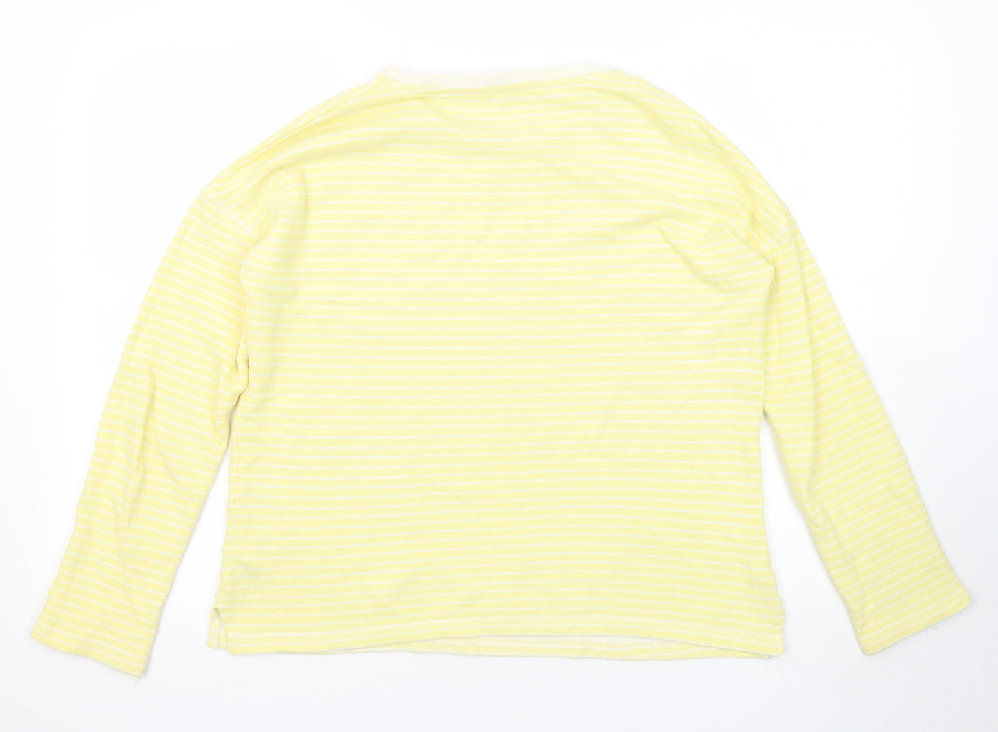 Marks and Spencer Womens Yellow Striped Cotton Basic T-Shirt Size 8 Round Neck