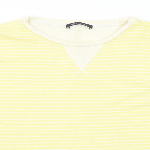 Marks and Spencer Womens Yellow Striped Cotton Basic T-Shirt Size 8 Round Neck