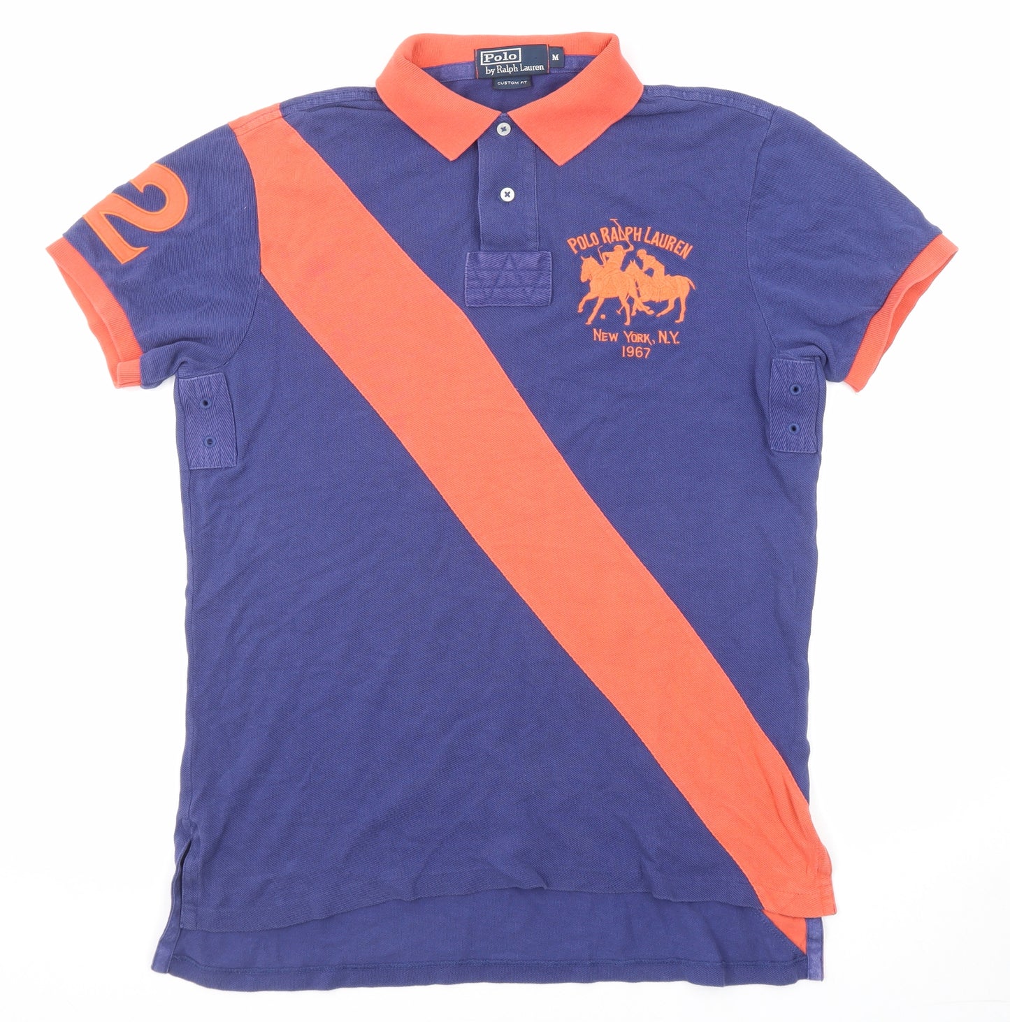 Polo Ralph Lauren Mens Blue Colourblock Cotton Polo Size M Collared Button