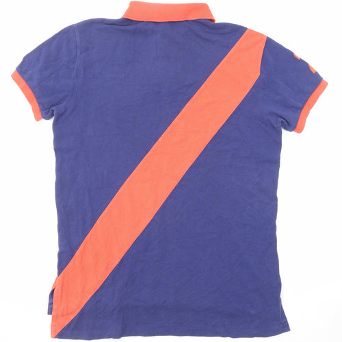Polo Ralph Lauren Mens Blue Colourblock Cotton Polo Size M Collared Button