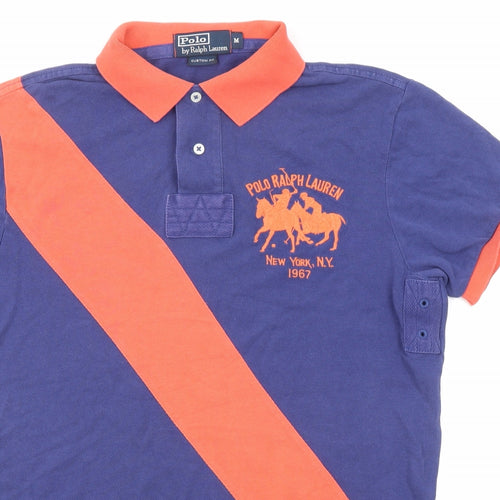 Polo Ralph Lauren Mens Blue Colourblock Cotton Polo Size M Collared Button
