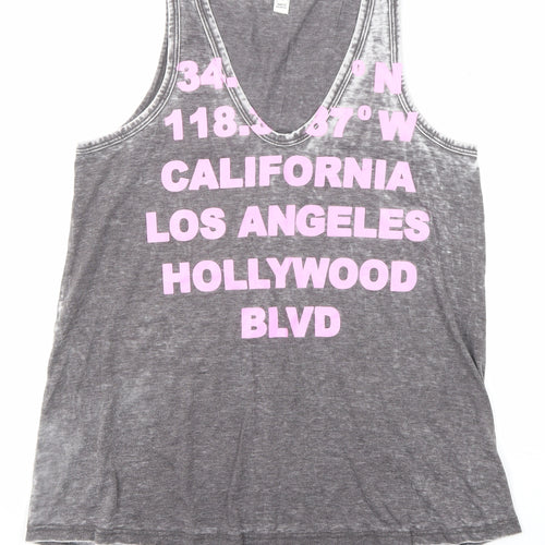 River Island Womens Grey Cotton Basic Tank Size 8 V-Neck - California, Los Angeles, Hollywood