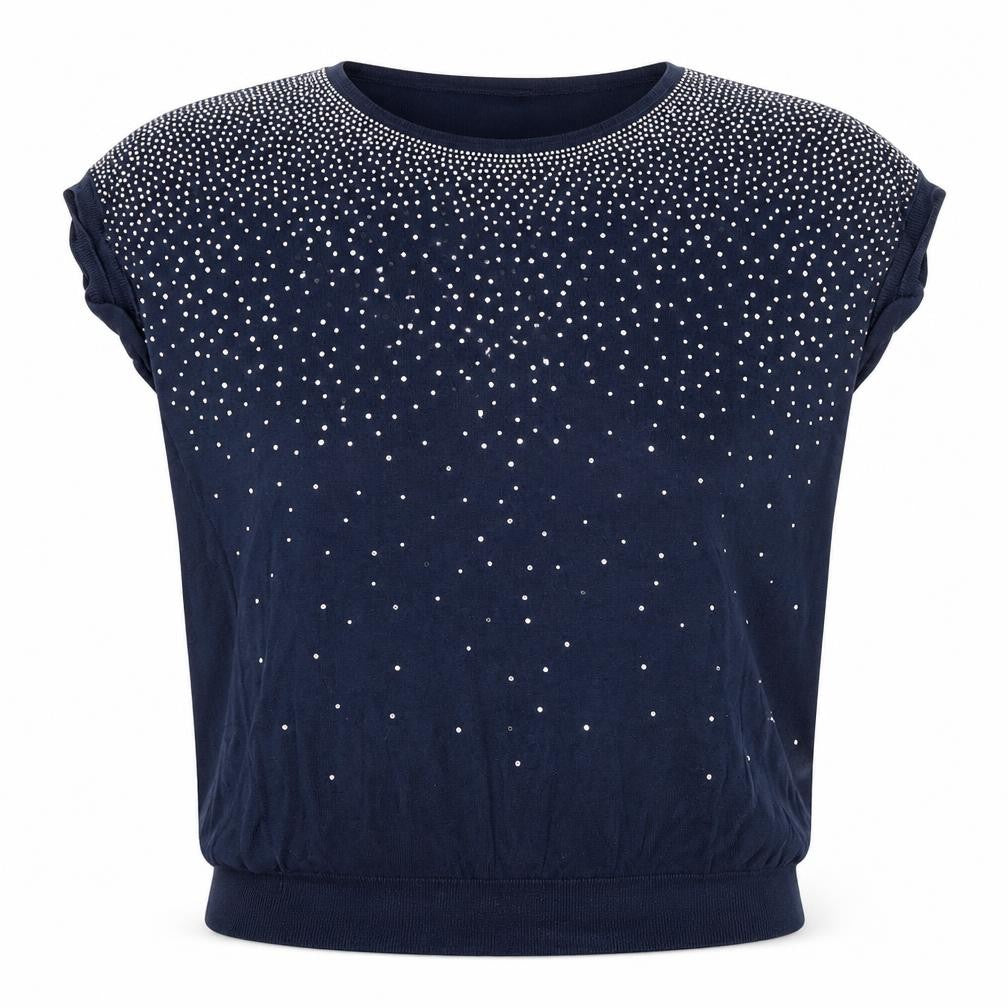 Front view of Next women’s blue round neck cotton jumper, size UK 12