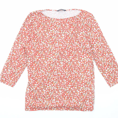 Marks and Spencer Womens Red Floral Cotton Basic Blouse Size 12 Round Neck