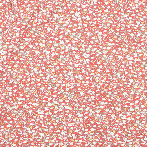 Marks and Spencer Womens Red Floral Cotton Basic Blouse Size 12 Round Neck