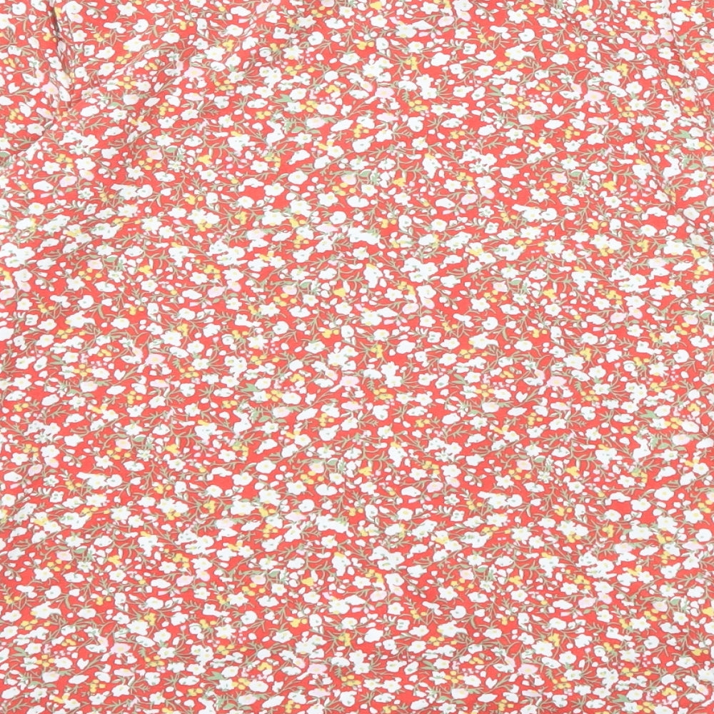 Marks and Spencer Womens Red Floral Cotton Basic Blouse Size 12 Round Neck