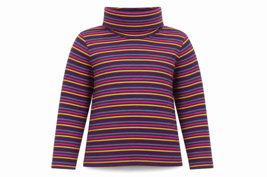Front view of Emreco women’s multicoloured striped polyester pullover sweatshirt, size UK 18, pullover