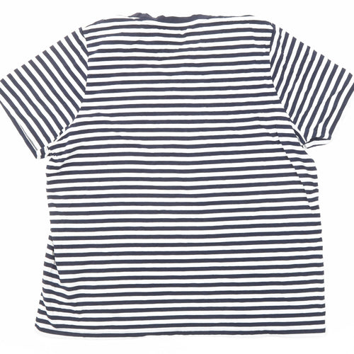 Marks and Spencer Womens Blue Striped Cotton Basic T-Shirt Size 20 Round Neck