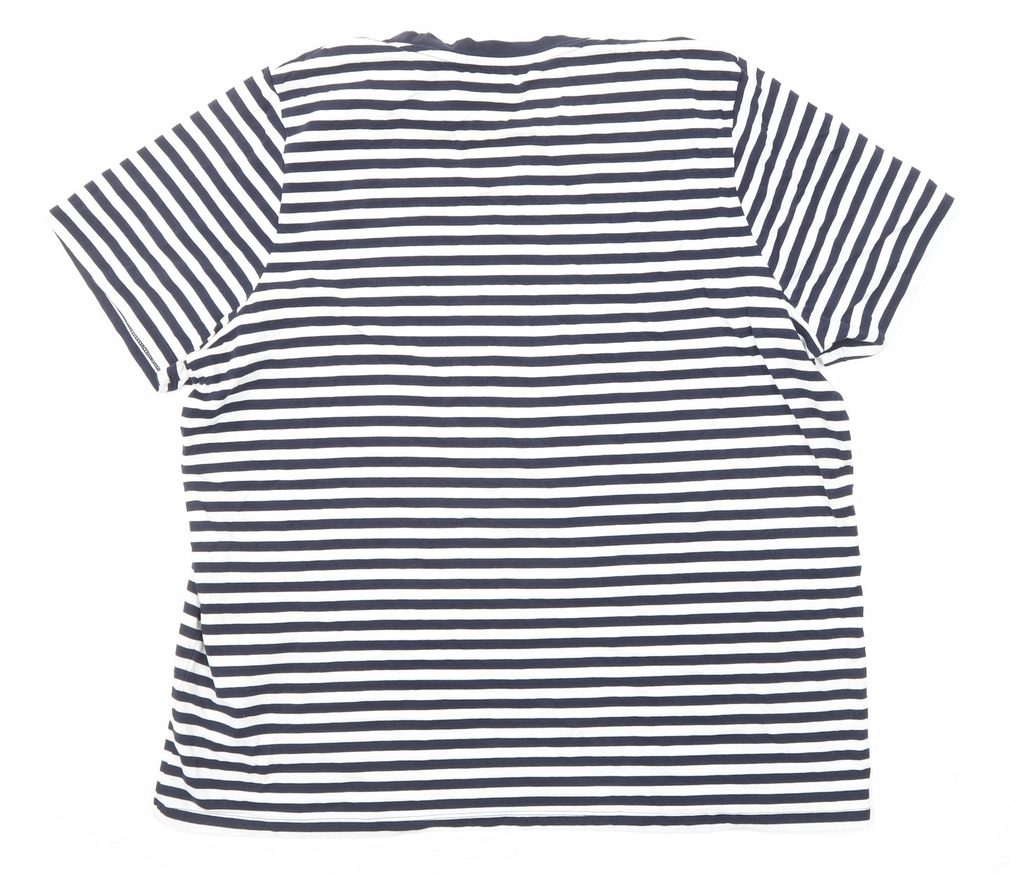 Marks and Spencer Womens Blue Striped Cotton Basic T-Shirt Size 20 Round Neck