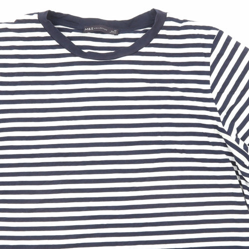 Marks and Spencer Womens Blue Striped Cotton Basic T-Shirt Size 20 Round Neck