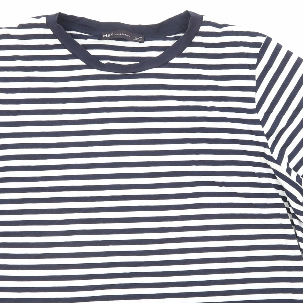 Marks and Spencer Womens Blue Striped Cotton Basic T-Shirt Size 20 Round Neck