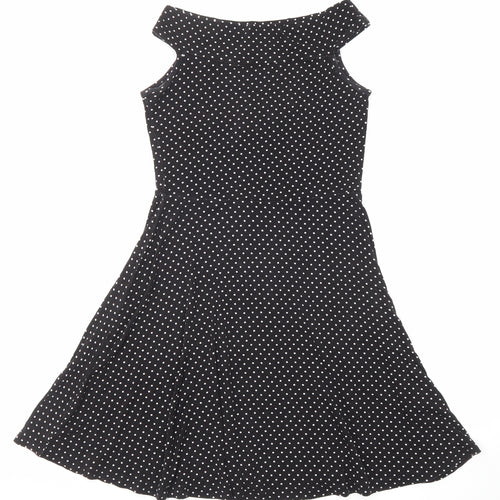 Miss Selfridge Womens Black Polka Dot Viscose Fit & Flare Size 8 Boat Neck Pullover