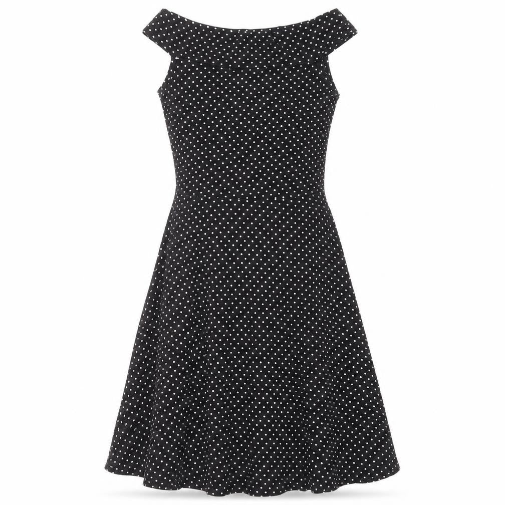 Miss Selfridge Womens Black Polka Dot Viscose Fit & Flare Size 8 Boat Neck Pullover