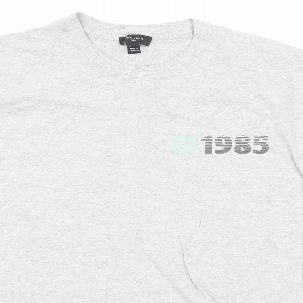 New Look Mens Grey Cotton T-Shirt Size M Round Neck - Evolve 1985