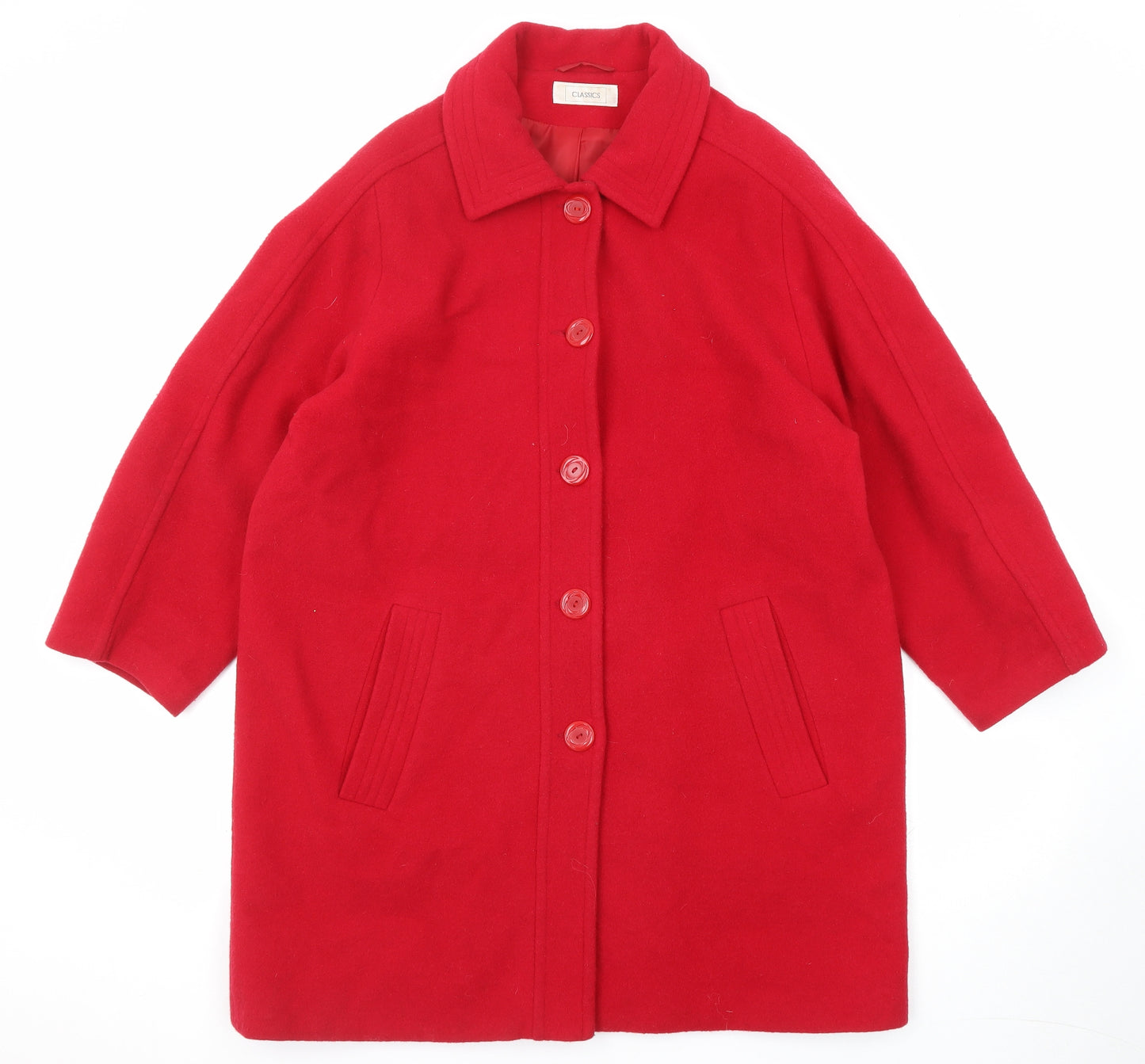 Classic Womens Red Overcoat Coat Size 18 Button