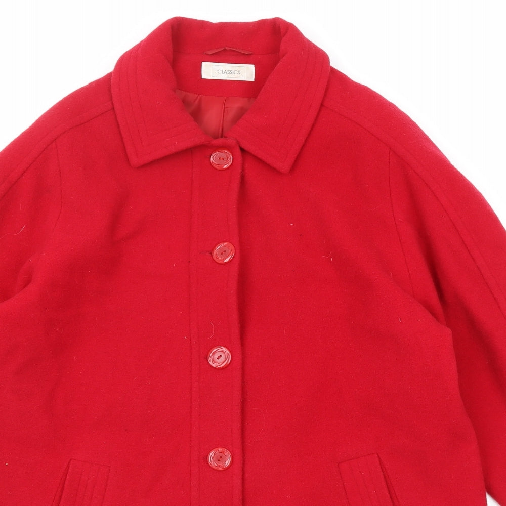 Classic Womens Red Overcoat Coat Size 18 Button