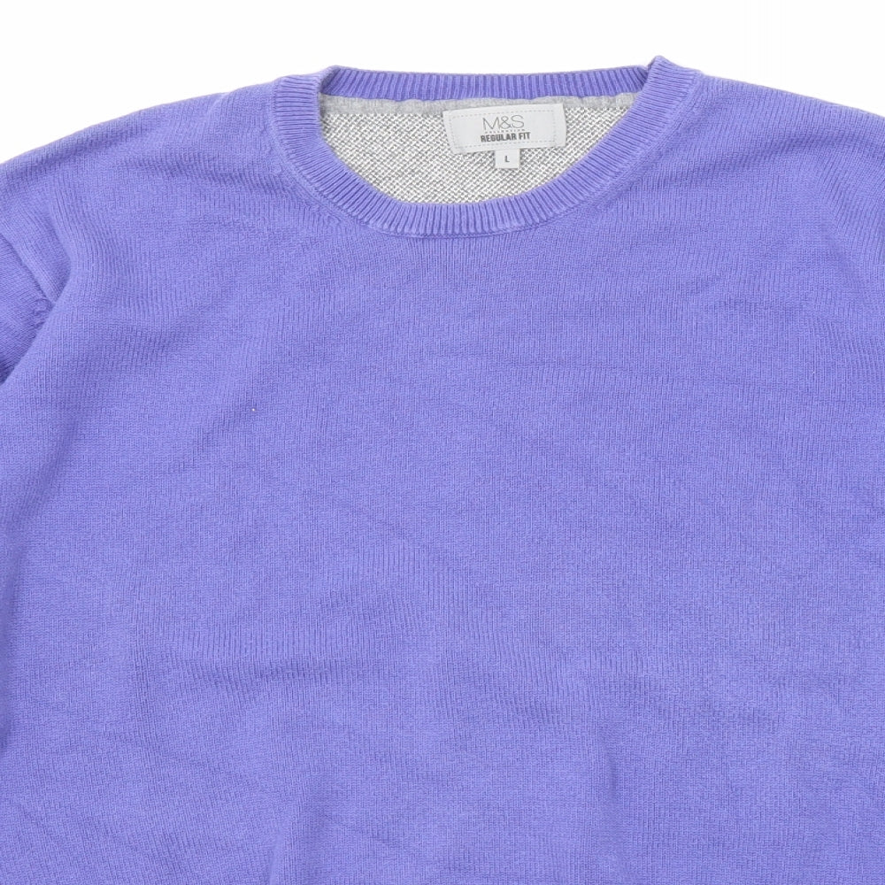 Marks and Spencer Womens Purple Round Neck Cotton Pullover Jumper Size L