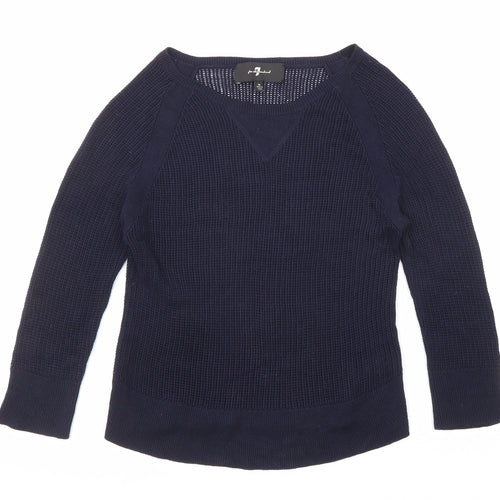 7 For All Mankind Womens Blue Boat Neck Viscose Pullover Jumper Size M