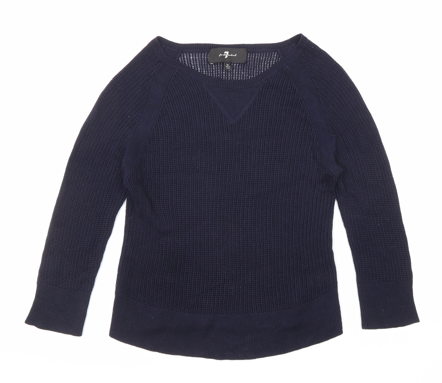 7 For All Mankind Womens Blue Boat Neck Viscose Pullover Jumper Size M