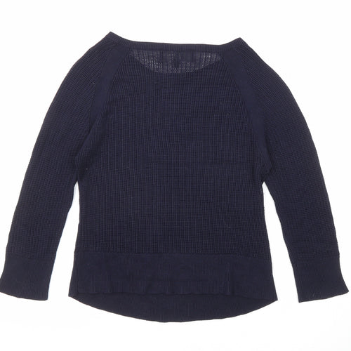 7 For All Mankind Womens Blue Boat Neck Viscose Pullover Jumper Size M
