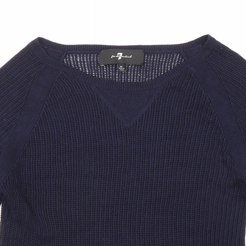 7 For All Mankind Womens Blue Boat Neck Viscose Pullover Jumper Size M