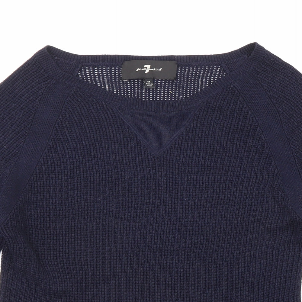 7 For All Mankind Womens Blue Boat Neck Viscose Pullover Jumper Size M