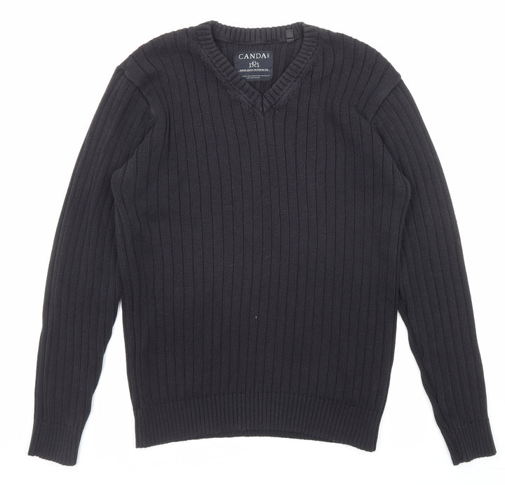 C&A Womens Black V-Neck Acrylic Pullover Jumper Size M