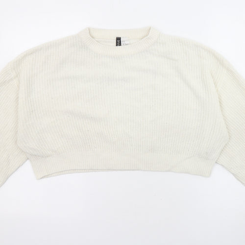 Divided by H&M Womens Ivory Round Neck Acrylic Pullover Jumper Size M - Cropped