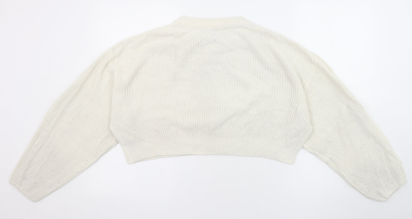 Divided by H&M Womens Ivory Round Neck Acrylic Pullover Jumper Size M - Cropped