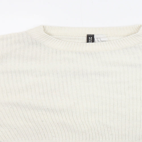 Divided by H&M Womens Ivory Round Neck Acrylic Pullover Jumper Size M - Cropped