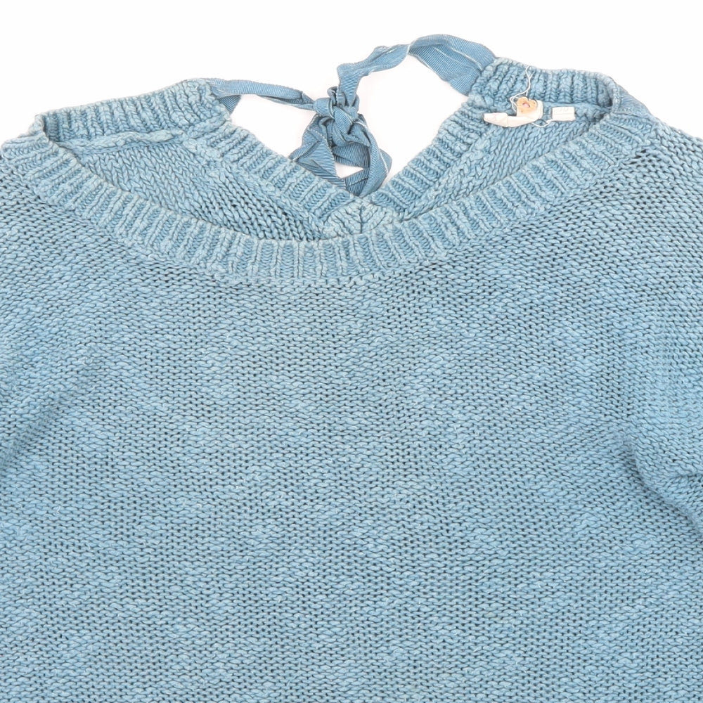 White Stuff Womens Blue Boat Neck Cotton Pullover Jumper Size 10