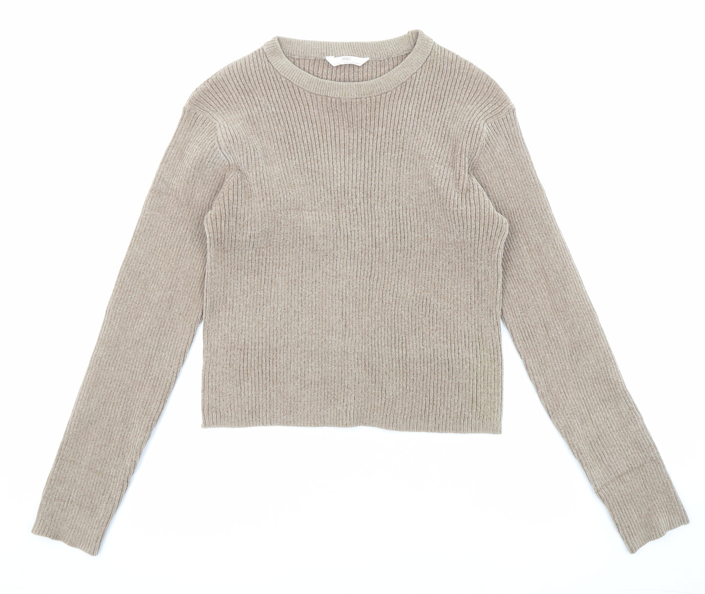 Marks and Spencer Girls Beige Round Neck Polyester Pullover Jumper Size 15-16 Years Pullover