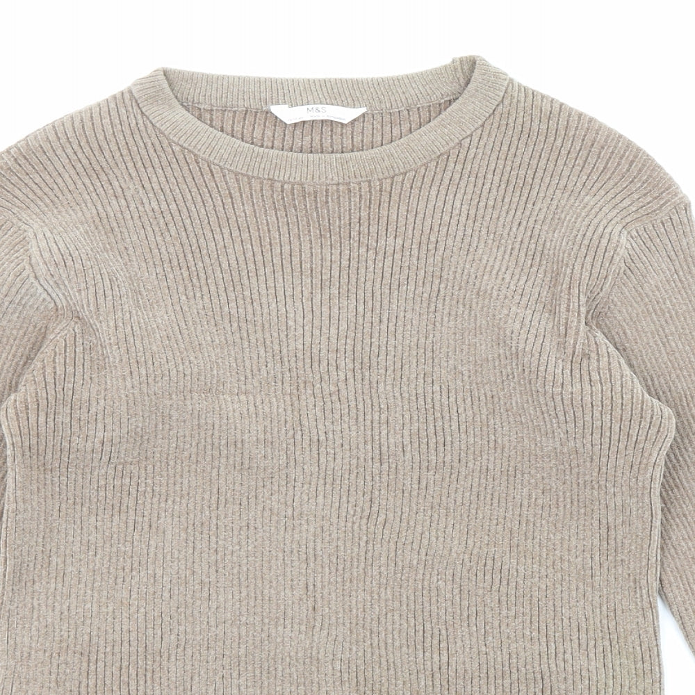 Marks and Spencer Girls Beige Round Neck Polyester Pullover Jumper Size 15-16 Years Pullover