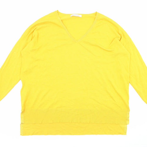 Violeta Womens Yellow V-Neck Viscose Pullover Jumper Size 2XL
