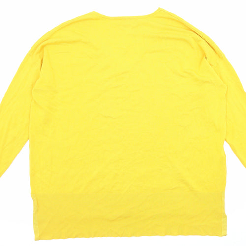 Violeta Womens Yellow V-Neck Viscose Pullover Jumper Size 2XL