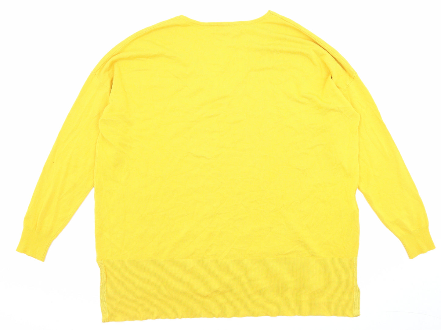 Violeta Womens Yellow V-Neck Viscose Pullover Jumper Size 2XL