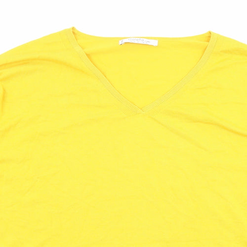 Violeta Womens Yellow V-Neck Viscose Pullover Jumper Size 2XL