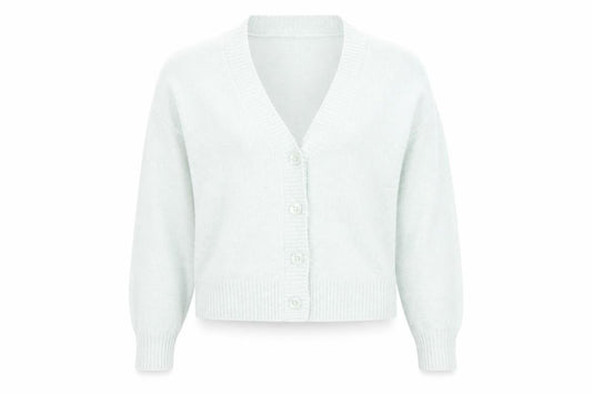 Front view of Vero Moda women’s blue v-neck polyester cardigan jumper, size S