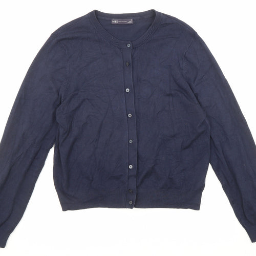 Marks and Spencer Womens Blue Round Neck Viscose Cardigan Jumper Size 16