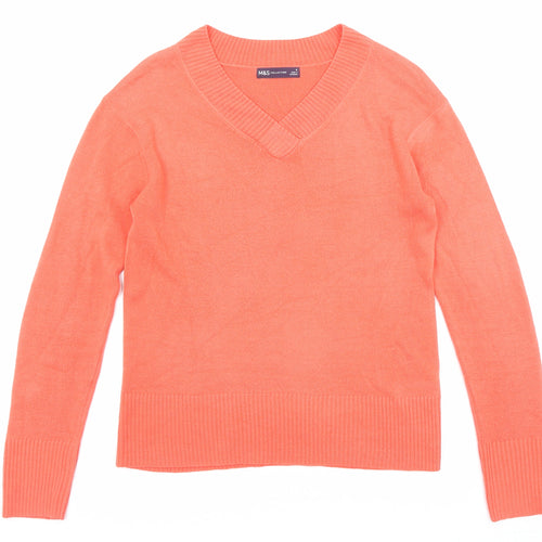 Marks and Spencer Womens Red V-Neck Acrylic Pullover Jumper Size 8
