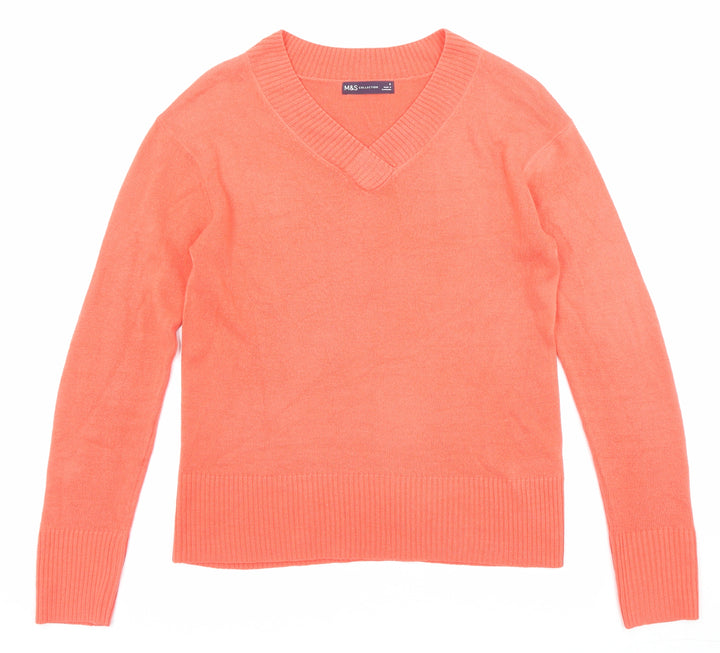 Marks and Spencer Womens Red V-Neck Acrylic Pullover Jumper Size 8